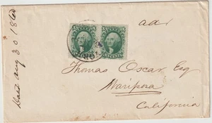 1860 (2) 10c #35 pair New York double rate 1c advt Perf trimmed top (J117) - Picture 1 of 2