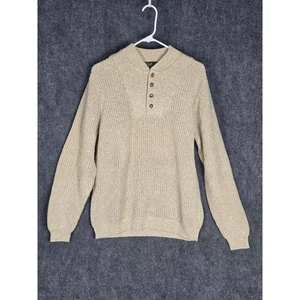 Eddie Bauer Mens Beige Cotton Knit Henley Pullover Sweater Size M Baumwolle Work - Picture 1 of 11