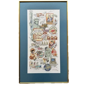 Patriotischer gerahmter Kreuzstich, Americana, "The Century In Review", 15"x 24" - Bild 1 von 9