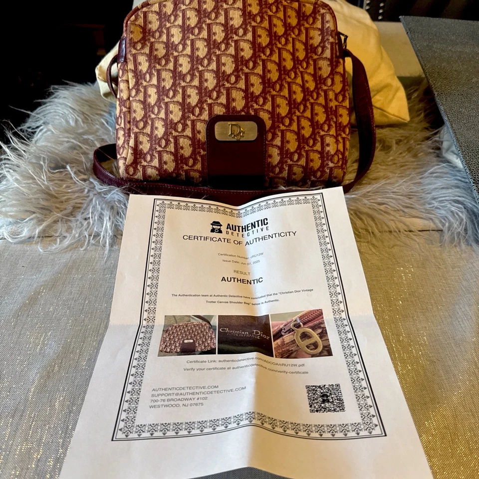Bolso de Hombro Christian Dior Trotter Burdeos Rojo Lona Cuero Auténtico Certificado de Autenticidad Foto 1 de 4