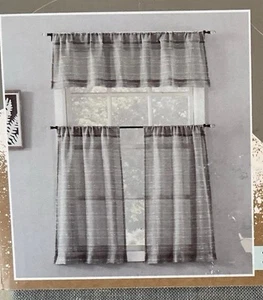 Cafe Curtains 2 Sets Gray / White Textured 36” X 54 - Picture 1 of 5