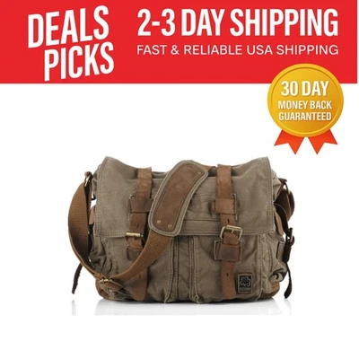 Bolsa carteiro retrô elegante - Porta-laptop de algodão e couro de alta qualidade - Imagem 1 de 4