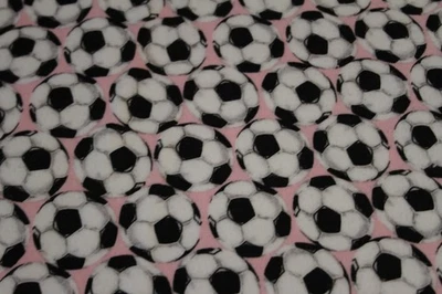 1 1/2 Yds Pink Soccer Ball Cotton Flannel Fabric - Image 1 of 4