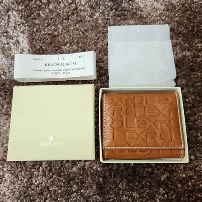 Rolex Novedad Estuche para Monedas Billetera Jubileo Doble Pliegue Cuero Repujado Marrón con Caja Foto 1 de 4