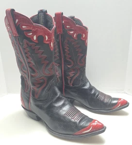 Vintage Panhandle Slim Women’s Black & Red Sz 8.5B Western Cowgirl Boots Unique - Picture 1 of 19