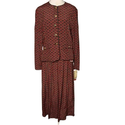 NWT Vintage Norton McNaughton Women’s 8 Red/Black Print 2 Piece Skirt Suit Set - Image 1 of 4