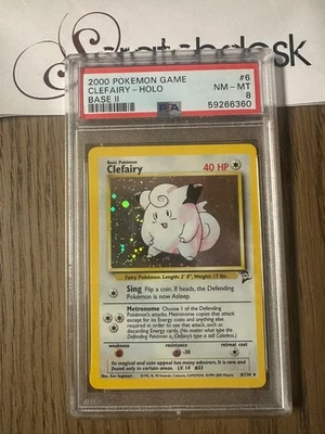 PSA 8 - Pokemon CLEFAIRY 6/130 - BASE SET 2 - FOIL Rare SWIRL - Image 1 of 2