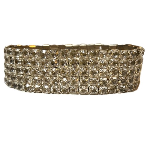 VALENTINO Bracciale Tennis Stretch 5 Strass Vintage Argento Tono Scintillante