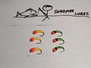 6 -size 10 SCUD Ice Fishing Jig Fly Trout Perch Bluegill Orange Brass Bead head - Picture 1 of 5