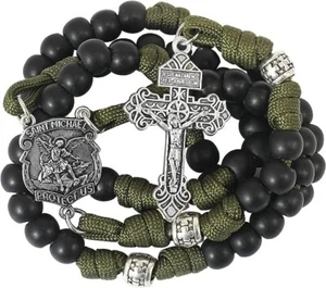 St Michael Paracord Rosary Rugged Beaded Cord Necklace Catholic Pardon Crucifix - Picture 1 of 6