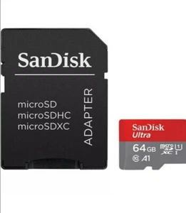 100% SanDisk 64GB Micro SD SDHC memory card class10 100 Mb/s Adapter Included - Afbeelding 1 van 2