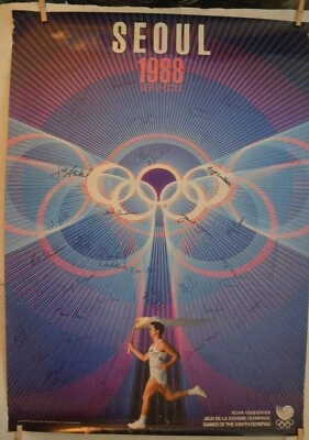 Póster Olímpico Seúl 1988 30+ firmas (todas nadando) Dara Torres, Janet Evans Foto 1 de 4