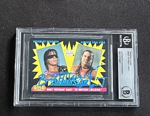 BRET HART 1992 MERLIN GOLD WWF SIGNED AUTOGRAPHED CARD BECKETT BAS AUTHENTIC - Picture 1 of 2
