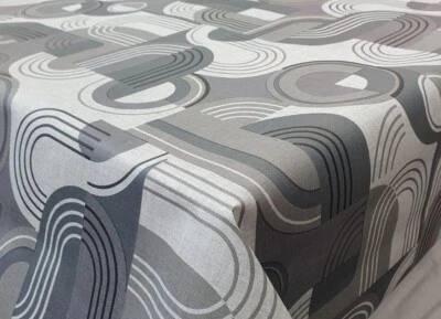 Contemporary Retro Geometric Grey Black Linen Feel PVC Plastic Vinyl Table cloth - Image 1 of 4