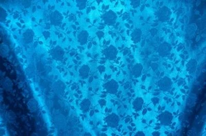 Turquoise Jacquard fabric Satin Floral drapery tablecloth 58" wide - Picture 1 of 1
