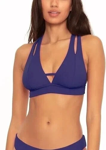 Becca Fine Line Rib Elaine Split Strap HalterSWIM Top Starry Night SIZE M