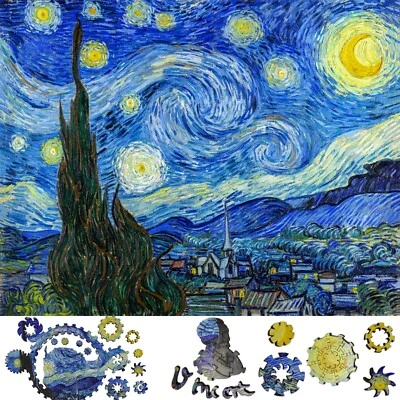 Wooden Jigsaw Puzzle for Adults by FoxSmartBox - 225 Pieces - The Starry Night - Image 1 of 4