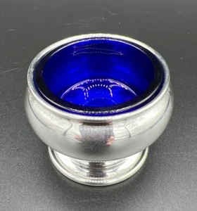 Antike Empire Sterlingsilber Fuß offene Salzkeller Schale kobaltblau Einsatz - Bild 1 von 6