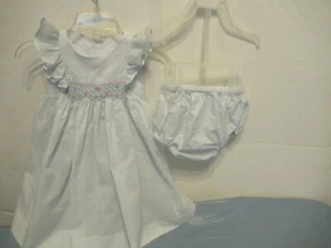 A) Girls Hand Smocked Edgehill Collection Blue Two Piece Dress set 12 Month - Picture 1 of 10