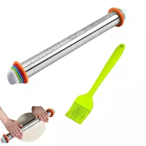 Rolling Pin Adjustable Roller Pin with 4 Size Removable Thickness Rings + Oil... - Picture 1 of 6