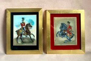 2x Mid Century Oil Paintings on Glass Historical Cavalry Officers Horseback - Picture 1 of 19