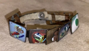 Vintage MCM Retro Emaille auf Kupferplatte Armband, 7-1/2" Lederband - Bild 1 von 10