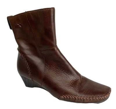 Pikolinos 女式棕色皮革对比针楔形踝靴 36 码 — 第 1/4 张图片