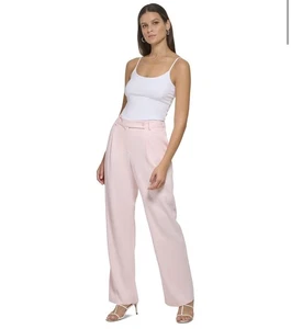 DKNY Women's Solid Extended-Tab Pleat-Front Wide-Leg Pants Pink Size 14 - Picture 1 of 5