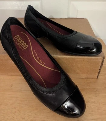 Munro 女式 Mila 芭蕾平底鞋头皮革黑色 8N 码  — 第 1/4 张图片