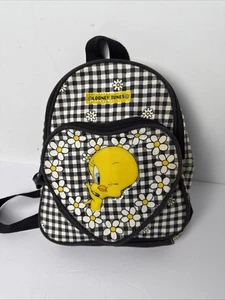 Vintage 90s Y2K Looney Tunes Tweety Bird Rucksack Tasche Black Gingham Preppy - Bild 1 von 12