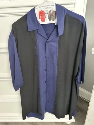 Nat Nast Shirt Men's XL Blue Black Short Sleeve Silk Button Up - Image 1 of 3