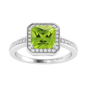 1.35Ctw Princess Cut Natural Peridot 14k White Gold Plated Halo 925 Wedding Ring - Picture 1 of 6