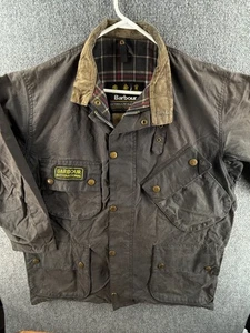 Barbour A7 International Waxed Jacket Men Full Zip Size 46 Plaid Lined Gray - Picture 1 of 21