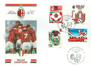 BUSTONE FILATELICO MILAN CAMPIONE D'ITALIA 1996 CON 4 FRANCOBOLLI - Foto 1 di 1