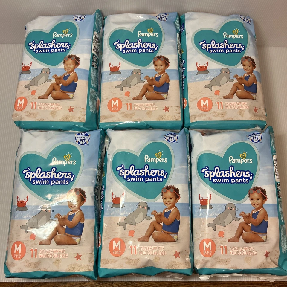 3x Pampers Splashers Disposable Swim Pants Medium 20-33 Lbs 11 per Pkg 33 Total
