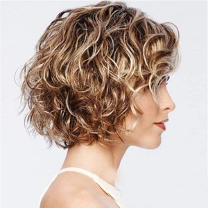 Perücke Dunkelblond 27 * 20 * 6 Damen Kurze Lockige Perücke Dunkelblond - Bild 1 von 12