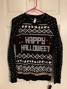 HAPPY HALLOWEEN LED Light-Up HALLOWEEN SWEATSHIRT Juniors Size Medium - Picture 1 of 4