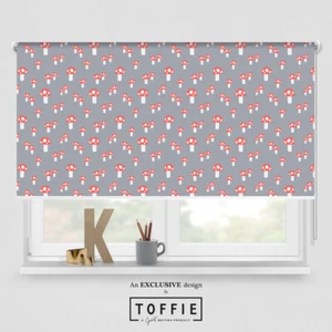 311- Simple Toadstools Grey Roller Blind - various sizes, blackout FREE P&P - Picture 1 of 4