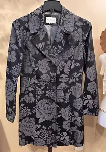 White House Black Market Coat Women's Large Black Silver Metallic Floral Lined - Picture 1 of 5