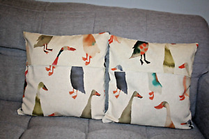 Cushions cover handmade 2 x 16''x16'' cotton piping colorful duck abstract print