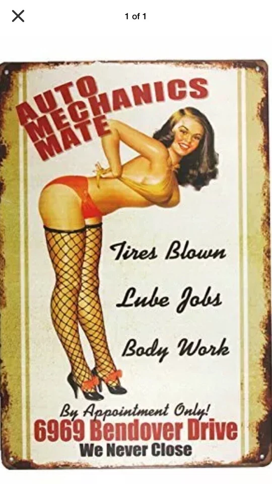 TIN SIGN "Grease Gal’ Mechanic Tool Babe Garage Sexy Decor Mancave Rustic Metoo - Image 1 of 1
