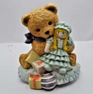 Ceramic Musical Bear with Girl Sitting on Lap and Presents 6" by 6" - Picture 1 of 24