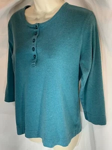 Pendleton Shirt Henley Top Women's Casual Teal blue green L Sleeve Size Large L - Picture 1 of 7