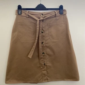 Crew Clothing Skirt Size 12 Beige Cotton Button Front Knee Length Pockets Women - Picture 1 of 8