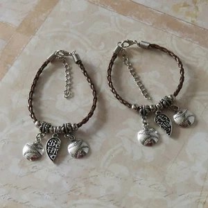 I pair of BestFriend bracelets-brown plaited cord with soccar charms (BF12) - Picture 1 of 1