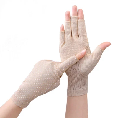 Womens Gloves Sun Protection Fingerless Anti-UV Ultra-Thin Cotton Gloves Ladies - Image 1 of 4