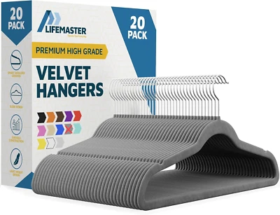 Velvet Non-Slip Hangers - 20 Pieces Non-Slip Coat Hanger Set with 360° Swivel Ho - Image 1 of 4