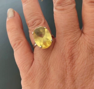 VTG 925 Sterling Silver Natural Faceted Lemon Quartz Gemstone Cocktail Ring Sz.8 - Picture 1 of 2
