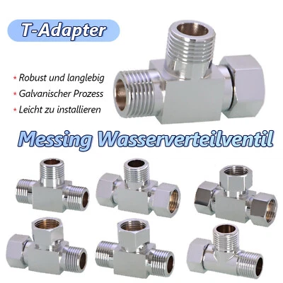 Gewindefittings Messing T-Stück Wasserhahn Umleitung Rohrfitting Chrom 1/2" Zoll - Bild 1 von 4