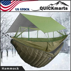 Camping Hängematte mit Moskitonetz Regen Fliegen Plane Unterdecke Abdeckung Wasserdicht Zelt - Bild 1 von 30